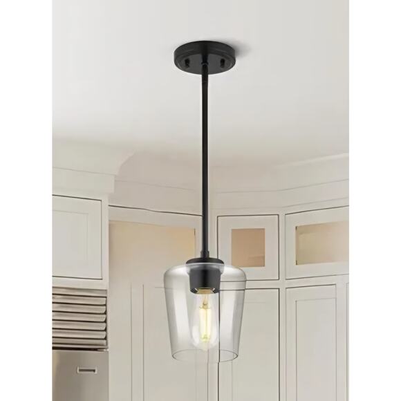 Pendant Light Black w/ Clear Glass Shade Kitchen Island Lighting 6" - Picture 3 of 6